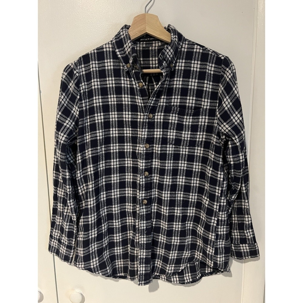 Brandy Melville Plaid Flannel‎ Button Down Long Sleeve Shirt One Size Blue White